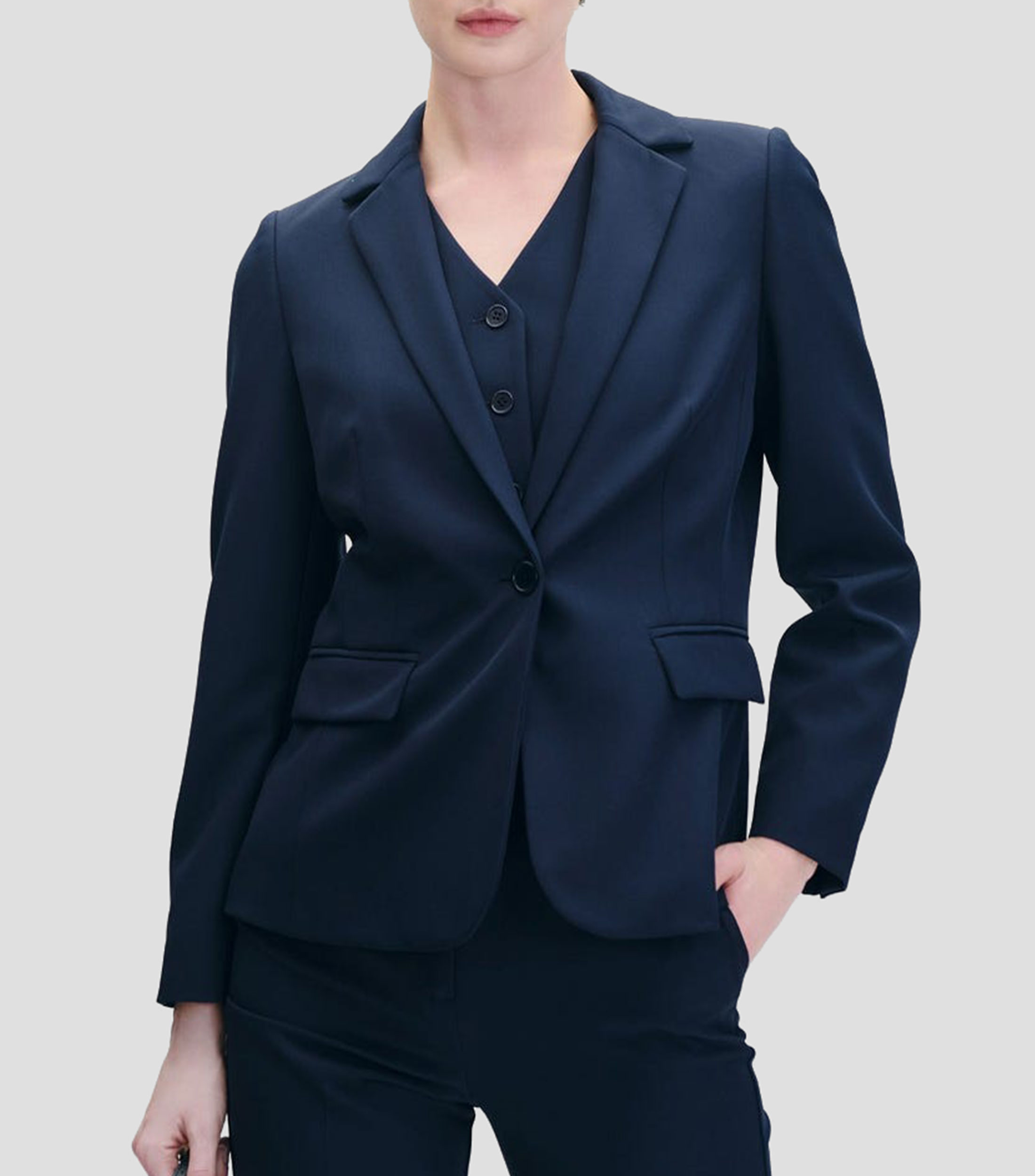 Blazer azul marino pinzas y hombreras Mujer